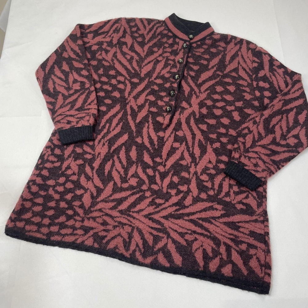Vintage 80's Super Kid Mohair Blend Tunic Sweater Abstract Made in Italy‎ M/L